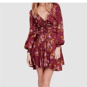 NWT Free People Purple Com Floral Long Sleeve Dress, size 0